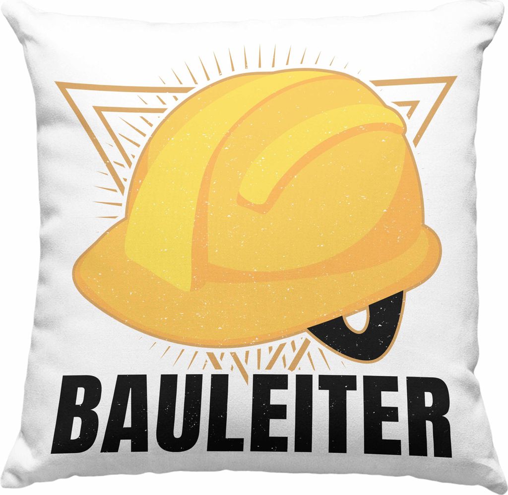 Trendation - Bauleiter Geschenk Bauarbeiter Deko-Kissen mit Füllung 40x40 Baustelle Lustige Deko-Kissen mit Füllung 40x40 (Blau)