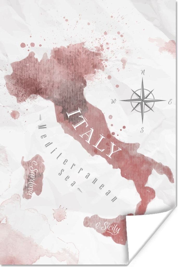 MuchoWow Poster Karte - Italien - Aquarell - Rosa 40x60 cm - Plakate für die Wand - Poster Babyzimmer