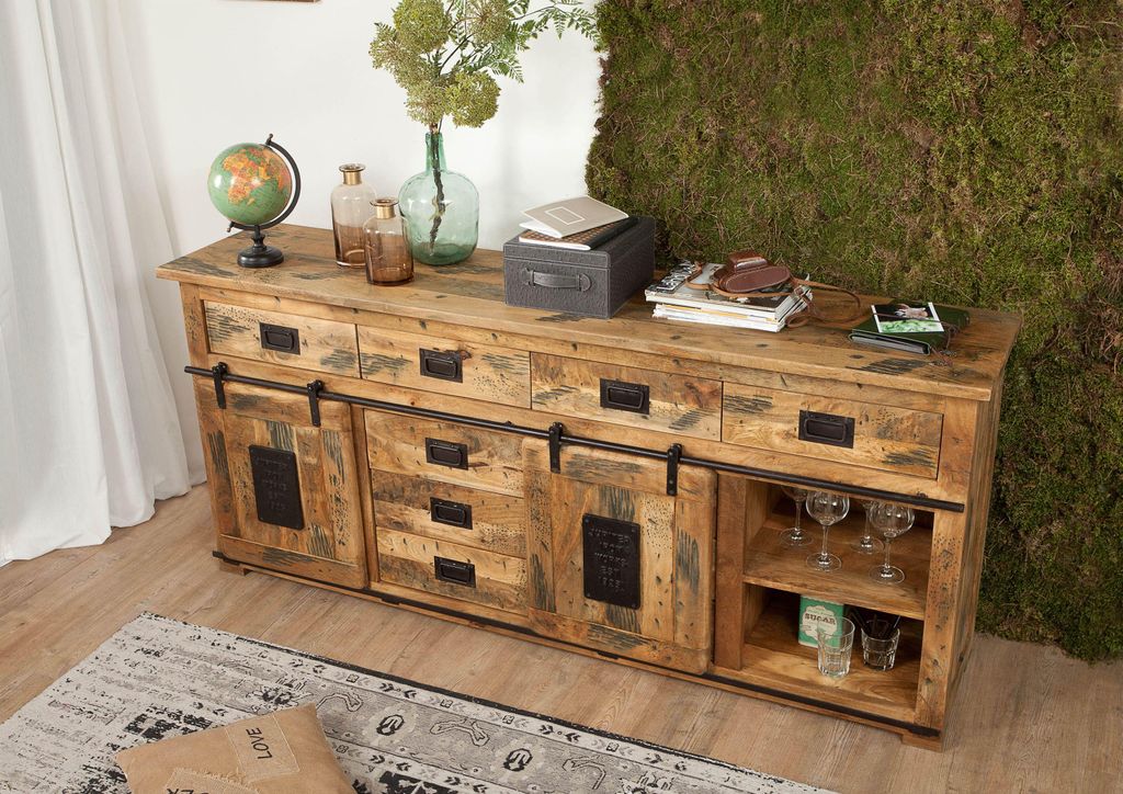 MASSIVMOEBEL24 Sideboard Mango 200x45x90 natur lackiert Produktbild 