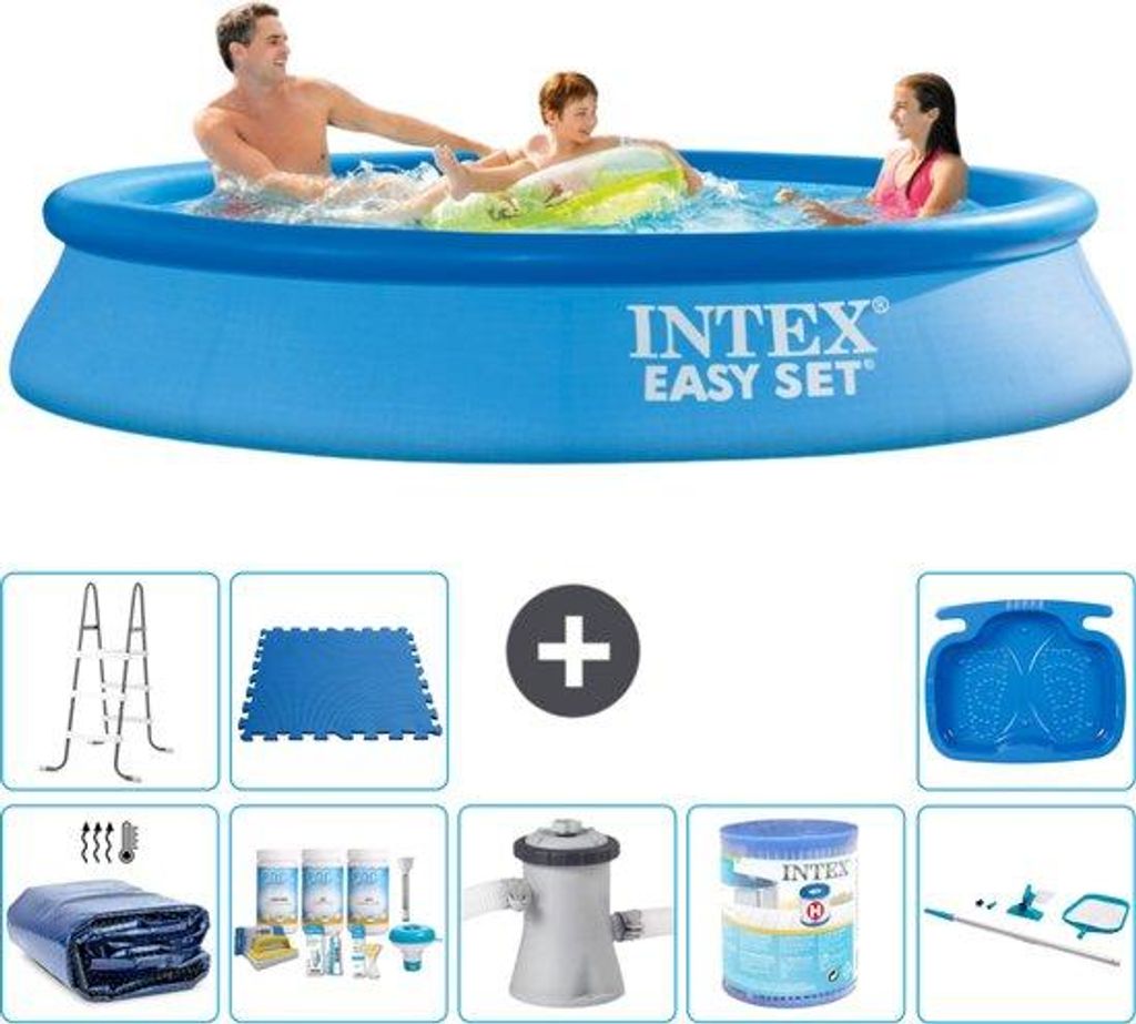 Rundes Opblasbares Schwimmbecken - 305 x 61 cm - Blau - Mit Produktbild 