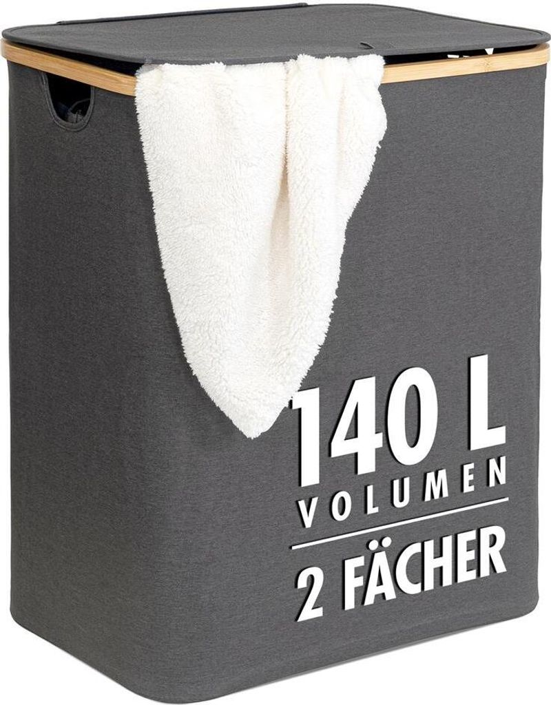 Wäschekorb | 140 Liter | 2 Fächer | mit Deckel und Produktbild 
