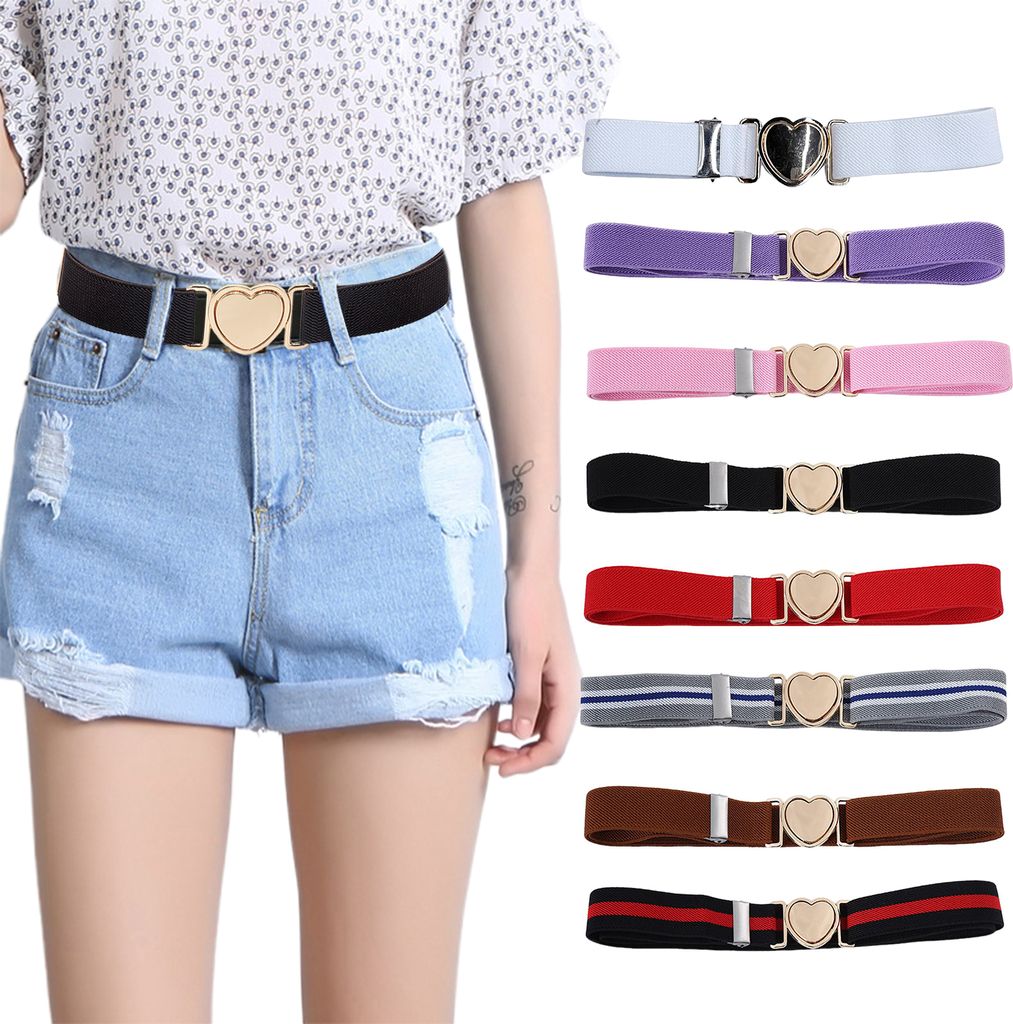 Uni-Gürtel mit Kontrastfarbe, metallische Herzschnalle, leichter Bund, verstellbares Gummiband, Hüftgurt für Mädchen, für Partys, den Alltag