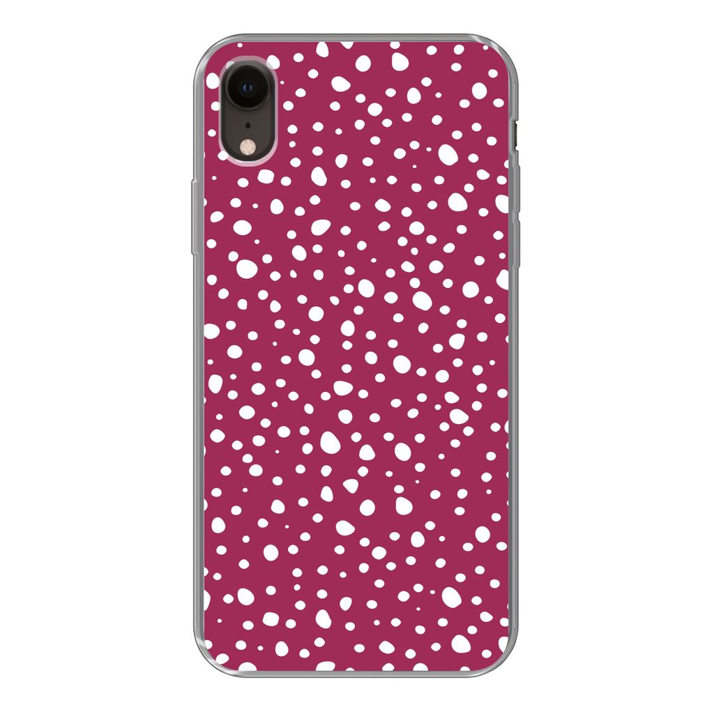 MuchoWow Handyhülle Schutzhülle Hülle für iPhone XR Tupfen - Rot - Weiß Silikon Softcase Handy Hülle - Schutzdeckel