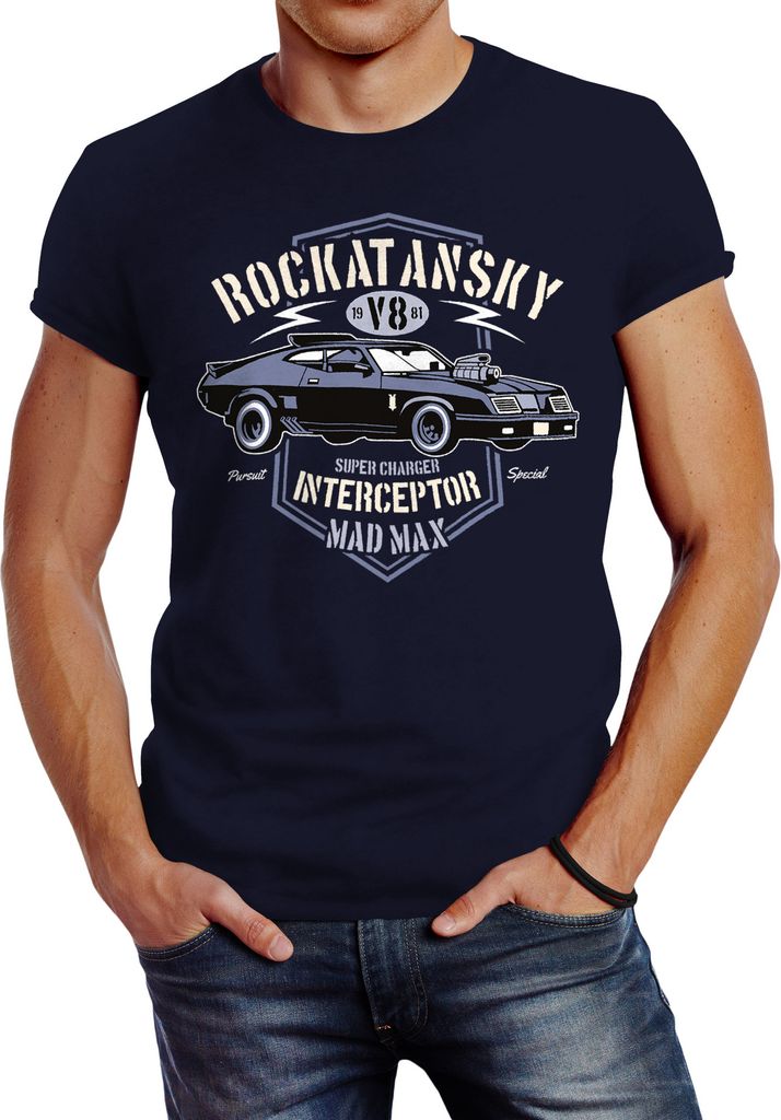 Herren T-Shirt Rockatansky V8 Interceptor Car Slim Fit Neverless navy XXL