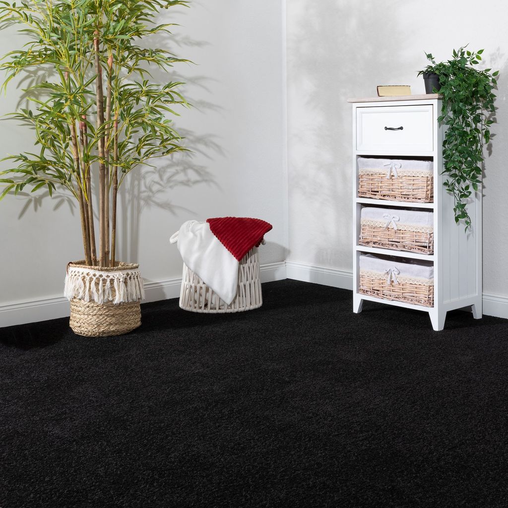 Steffensmeier Teppichboden Ibiza | Auslegware | Kinderzimmer ,Wohnzimmer,Schlafzimmer und Jugendzimmer | Schwarz, Größe: 100x200 cm