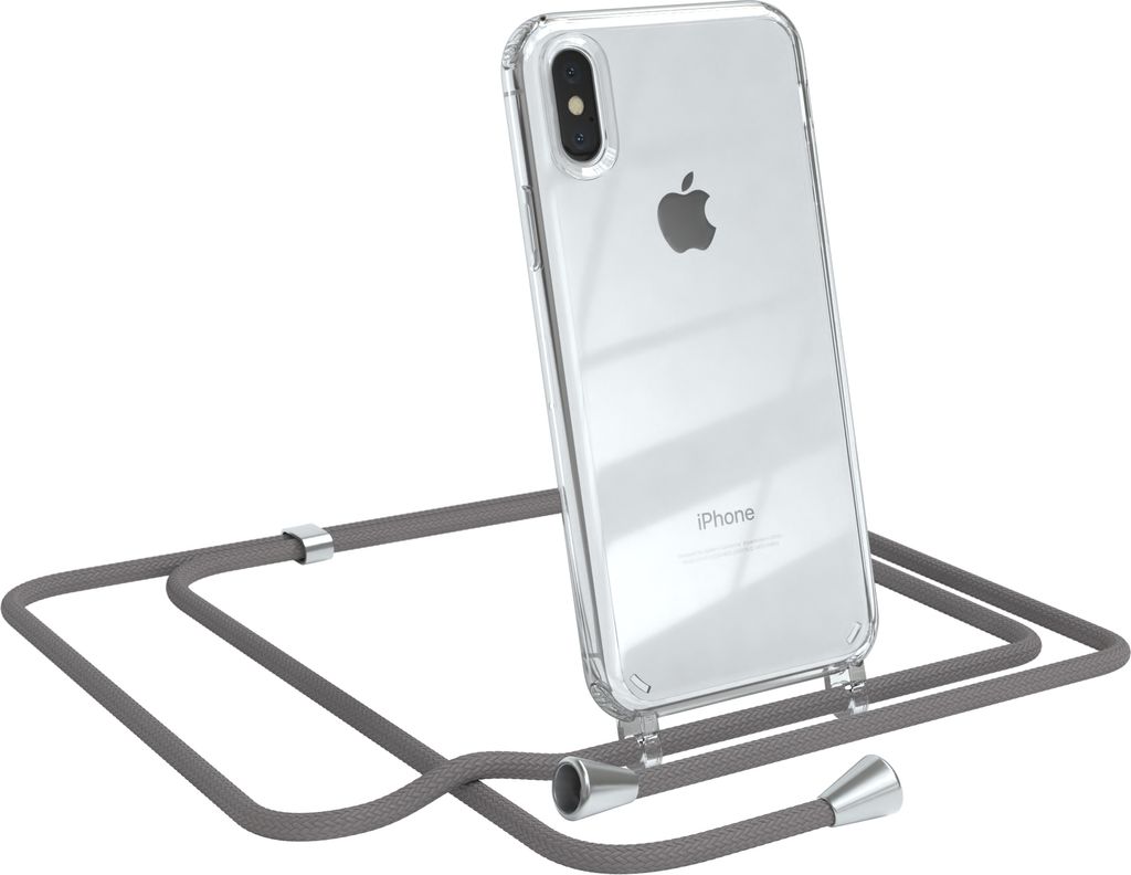 EAZY CASE Handykette kompatibel mit Apple iPhone XS Max, Handyhülle mit Umhängeband, Handykordel, Schutzhülle Clear, Band in Grau