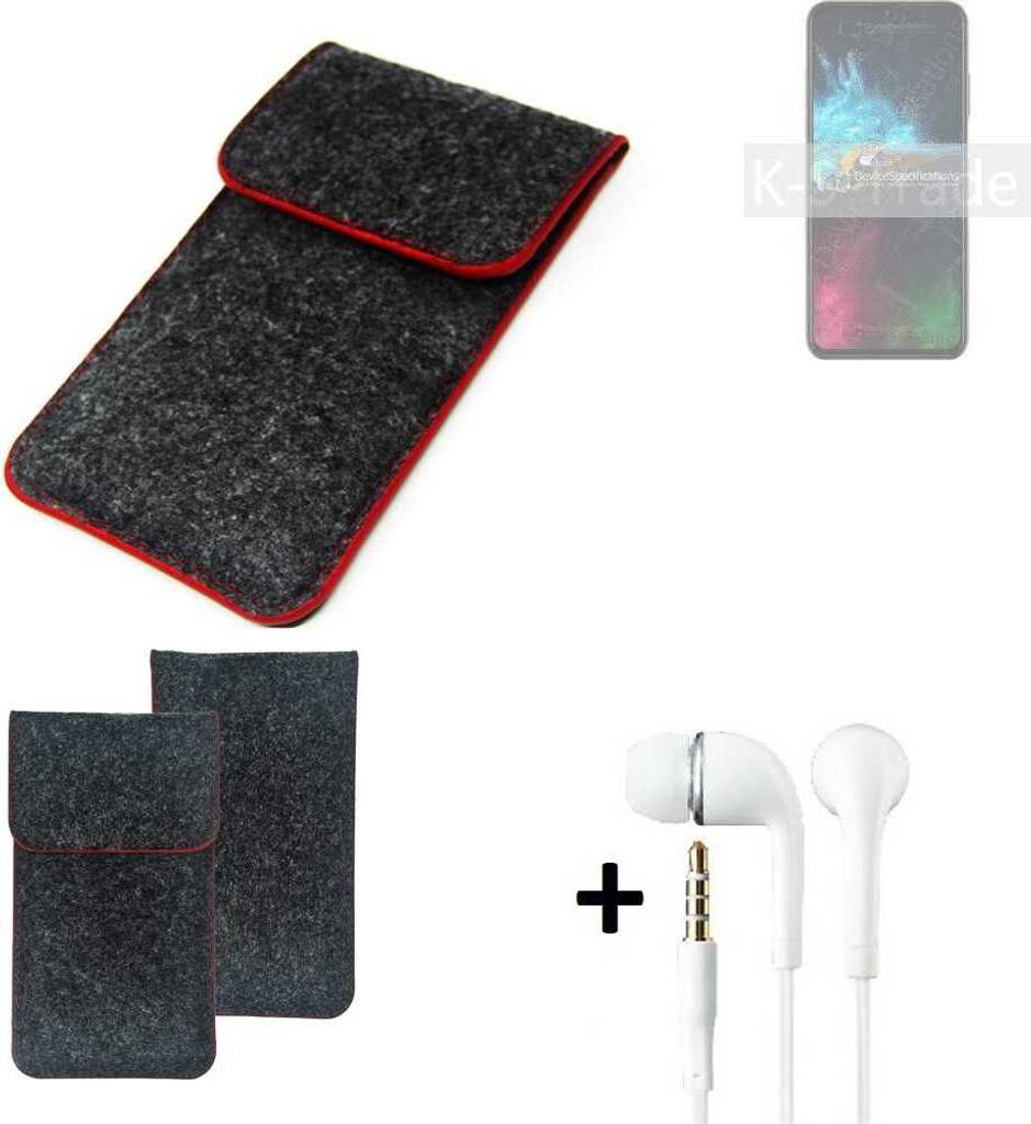 K-S-Trade Handy Schutz Hülle kompatibel mit Ulefone Note 12 Schutzhülle Handyhülle Filztasche Pouch Tasche Case Sleeve Filzhülle dunkelgrau roter