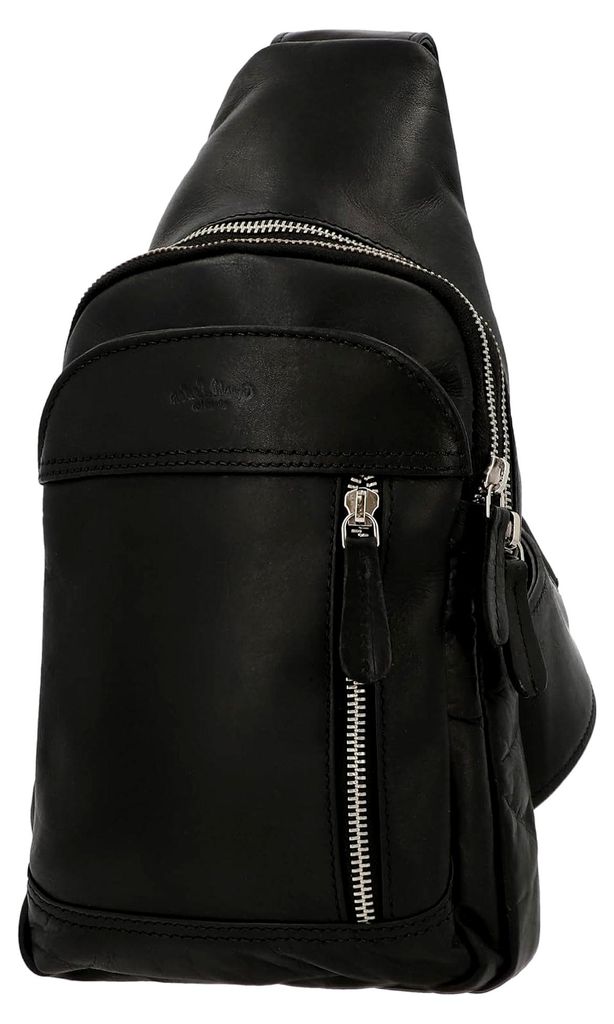 Azon - Gürteltasche Bauchtasche Ledertasche Slingpack Schwarz Leder