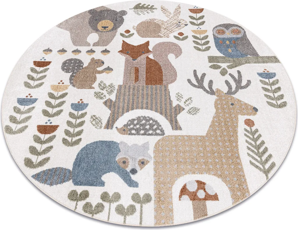 Tapis de jeu rond pour chambre enfant animaux forêt 100cm BONO