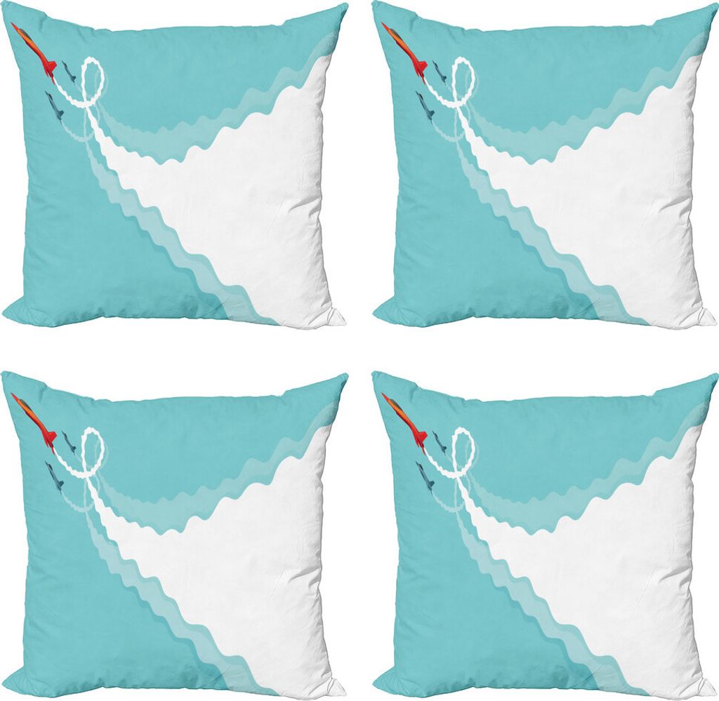 ABAKUHAUS Rauch Kissenbezug Set (4 Stück), Acrobatic fliegende Jets Doodle, Moderner Doppelseitiger Digitaldruck, 40 cm x 40 cm, Multicolor und Bl...