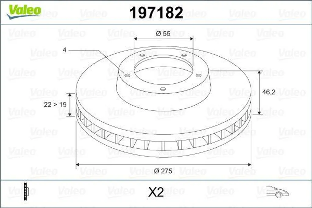 Disque de Frein Avant Haute Performance Valeo 197182 Toyota Yaris