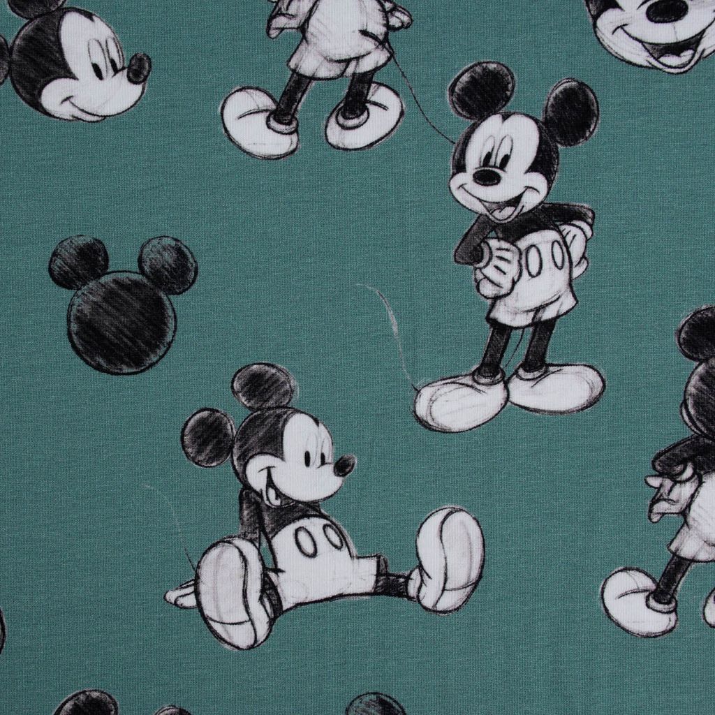 Baumwolljersey Jersey Digitaldruck Micky Maus grün schwarz weiß 1,45m