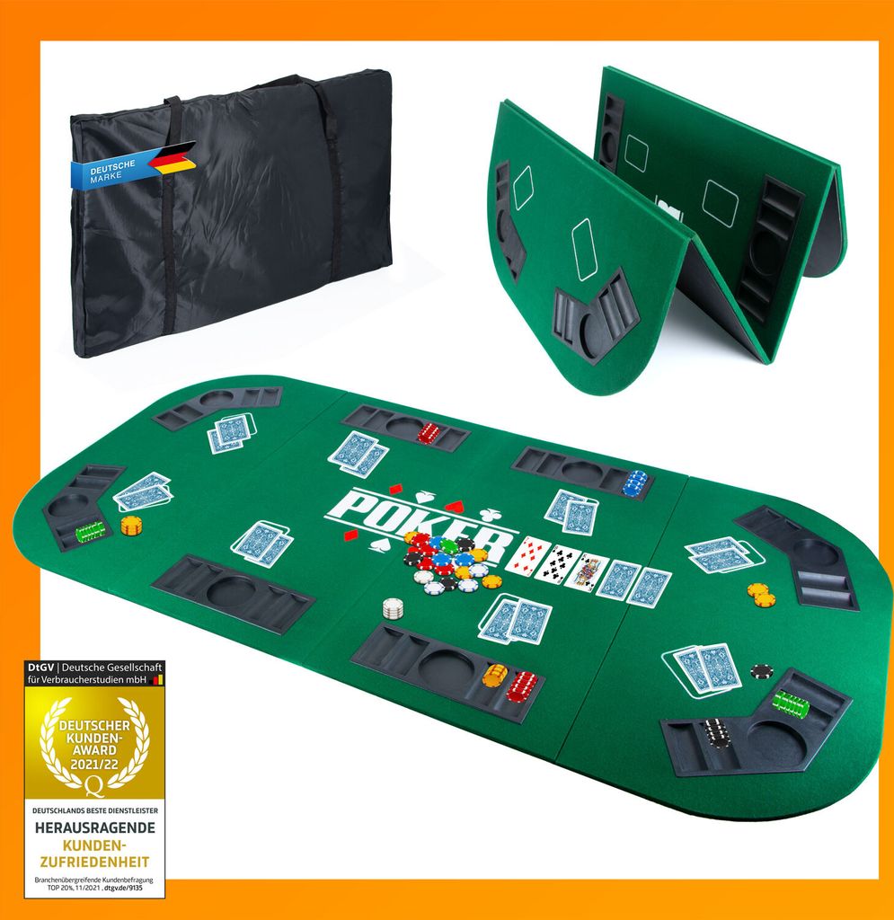 XXL Pokertisch-Auflage Faltbare Pokerauflage; Poker-Zubehör Pokermatte Tisch-Auflage mit hochwertigem Filz; mit 8 Getränkehaltern - Grün 160x80cm
