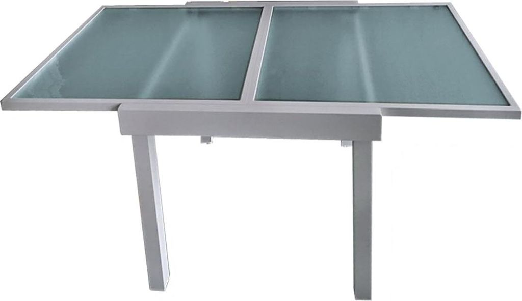 Gartentisch ADAM - Aluminium/Temperglas, Grau, 65x65x75cm | Ausziehtisch Esstisch Wetterfest Outdoor Tisch