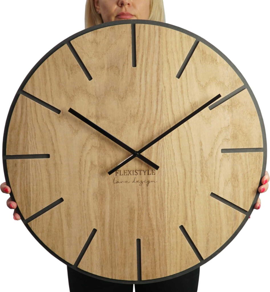 EKO groß wanduhr ohne tickgeräusche Wood Art Schwarz 60cm, Produktbild 3