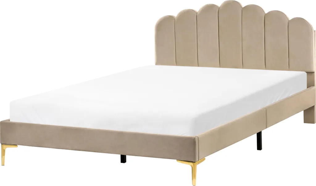 Lit double 160x200 cm en velours taupe et métal pour chambre moderne