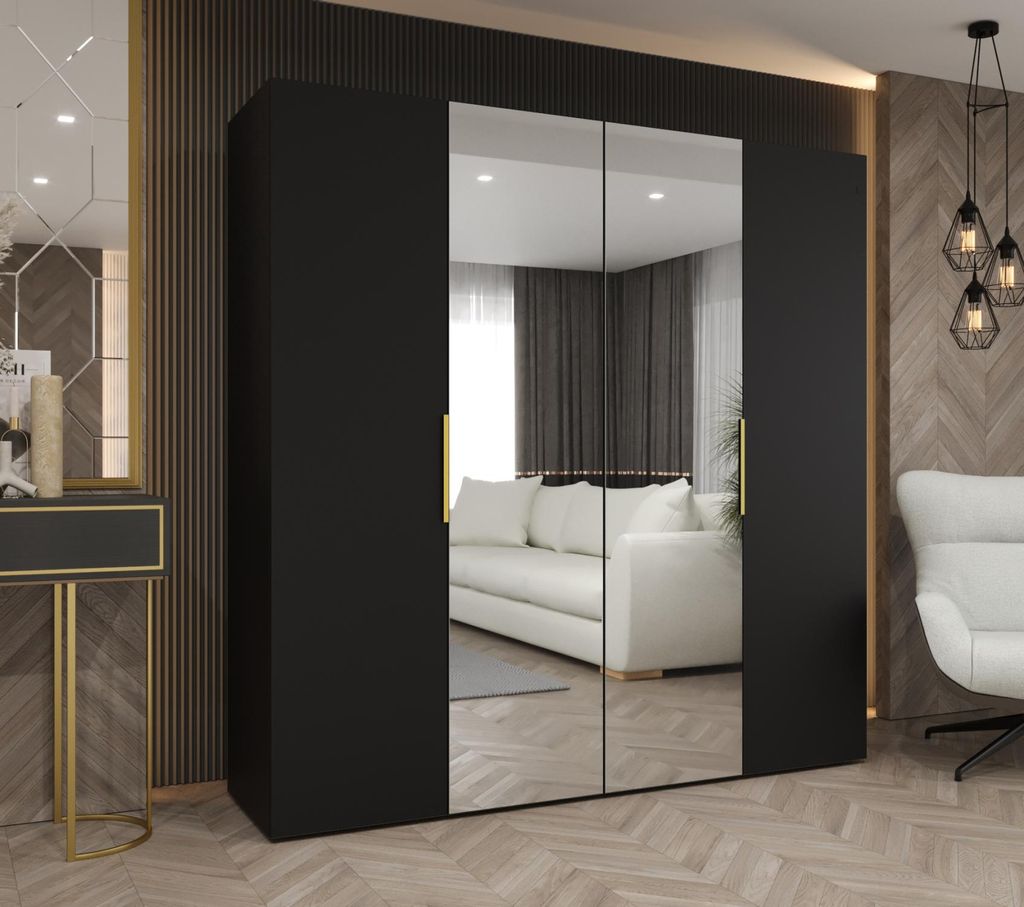 Kleiderschrank 200 cm KUBRA - schwarz / gold