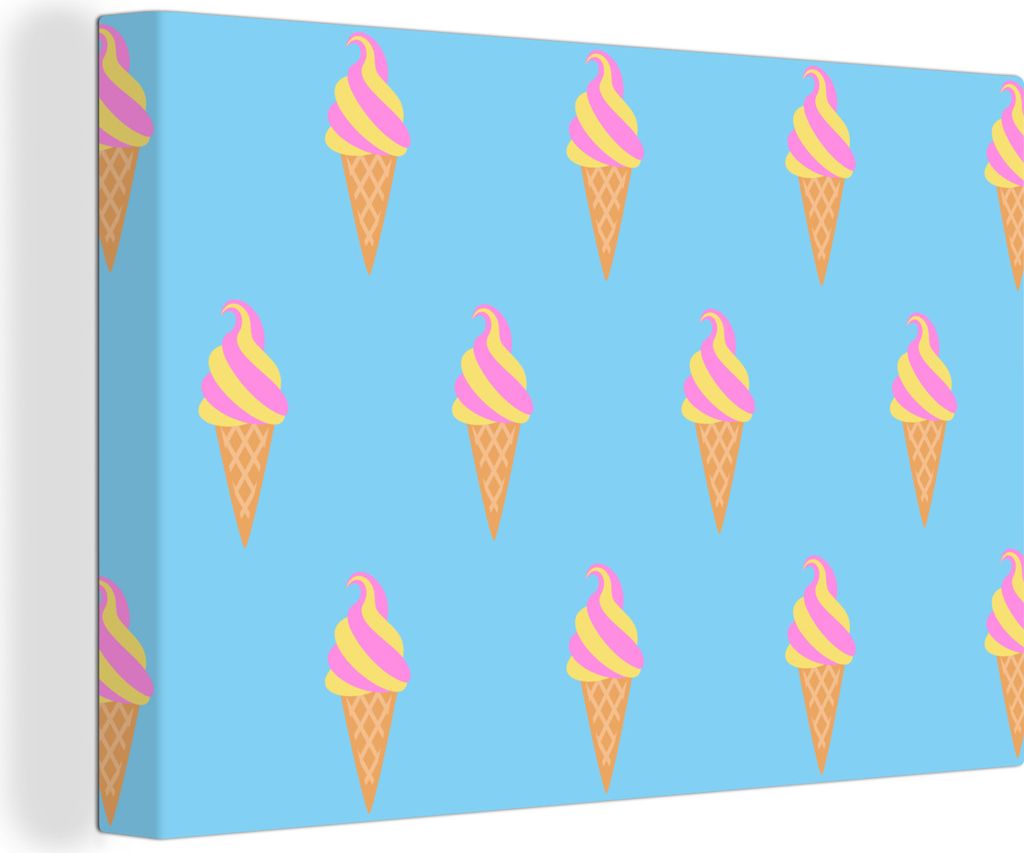 OneMillionCanvasses - Leinwandbilder - 150x100 cm, Eiscreme - Muster - Blau, Wandbilder Kunstdruck Wanddekoration