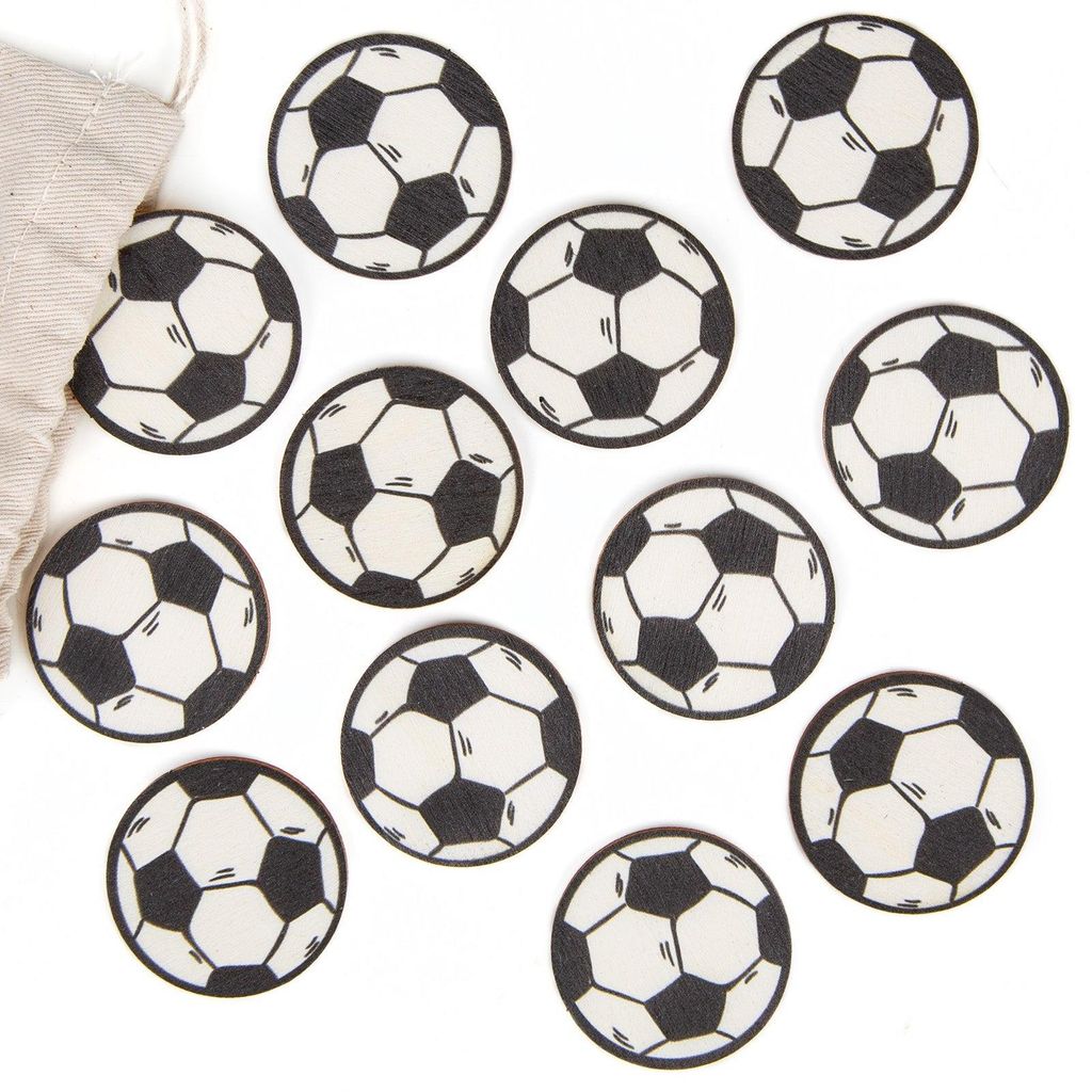 Fußball Deko Set 12 kleine Fußbälle flach aus Holz Tischdeko Ø 3,8 cm