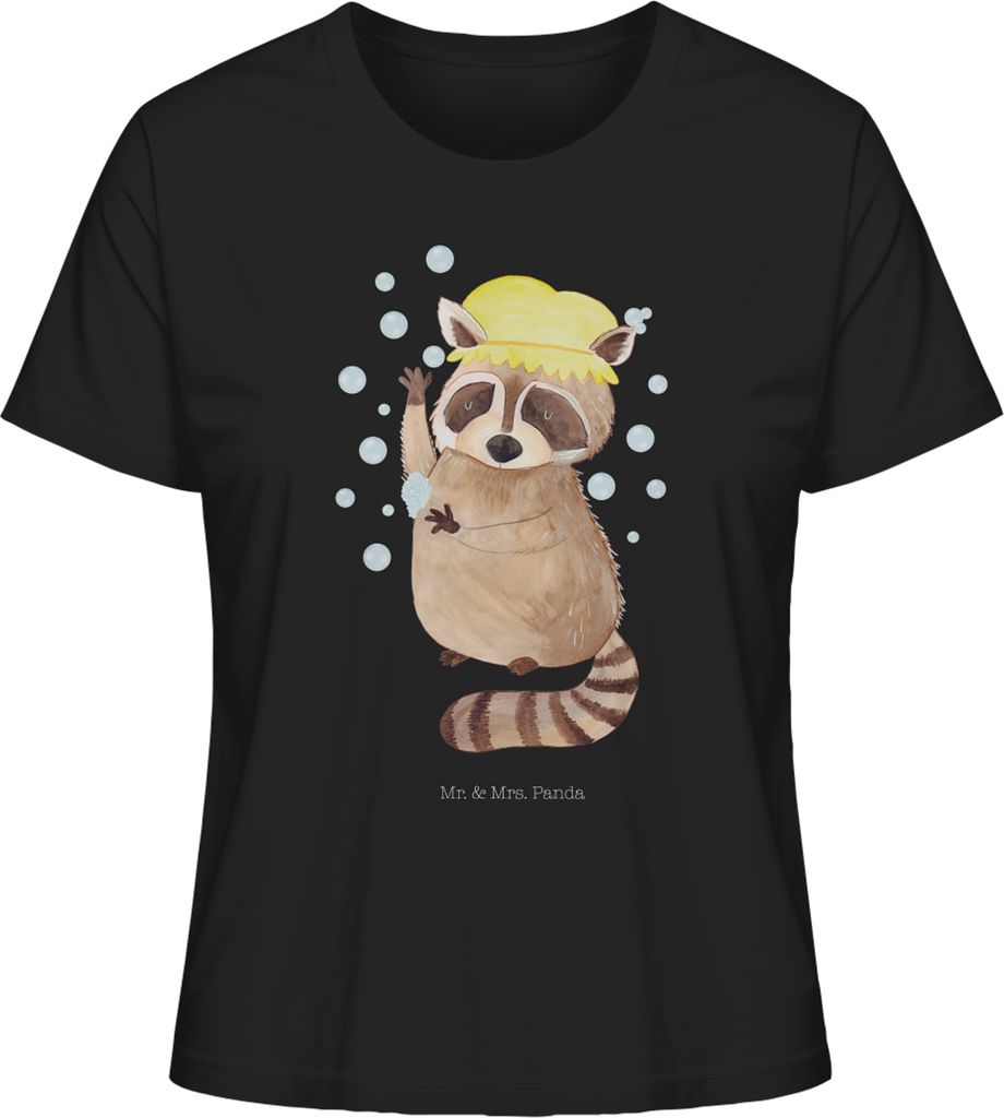 Mr. & Mrs. Panda Baumwollshirt Damen Waschbär Größe L - Schwarz - Geschenk, Plan, Baumwoll T-Shirt, Fröhlich, Basic Shirt, Seifenblasen, Oberte...