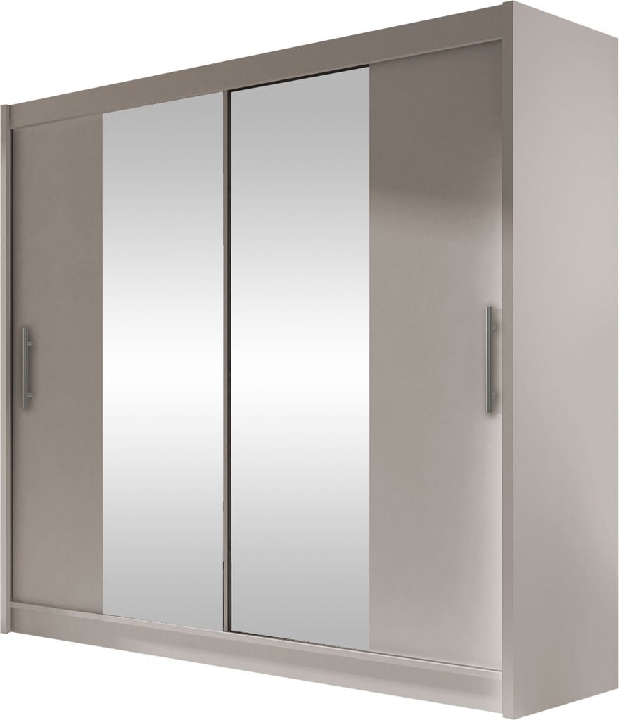 MIRJAN24 Schwebetürenschrank London II, Garderobe mit zwei Türen, Frontspiegel, Kleiderschrank (Farbe: Cashmere / Spiegel, ohne Beleuchtung)