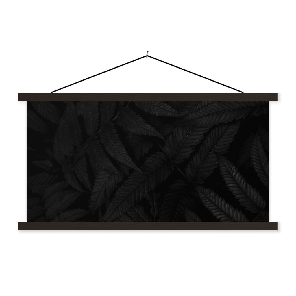 MuchoWow Textilposter Blätter - Schwarz - Weiß - Pflanzen - Botanisch 90x45 cm mit schwarzem Rahmen - Klemmleisten