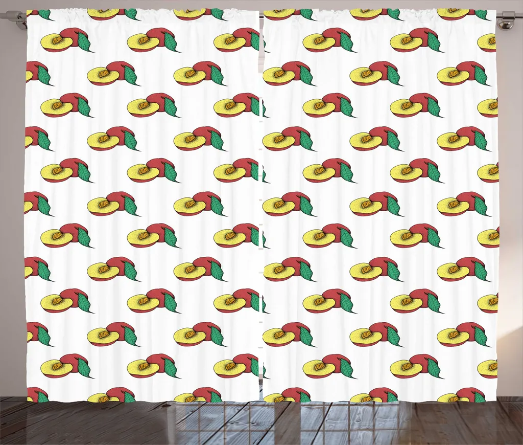 Rideau rustique ABAKUHAUS à motifs pêches, boucles et crochets, 280x225cm