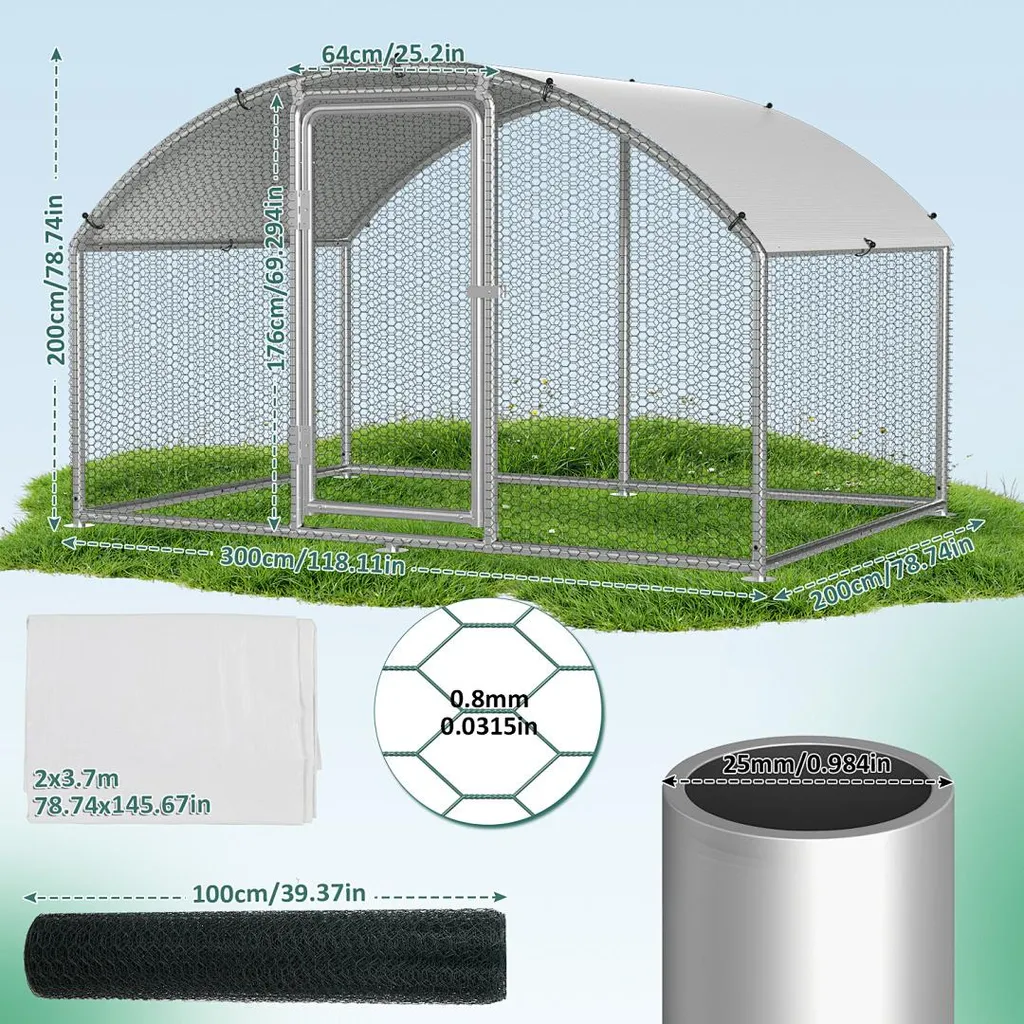 Volière extérieure arquée 3x2x2m cage à poules robuste et durable