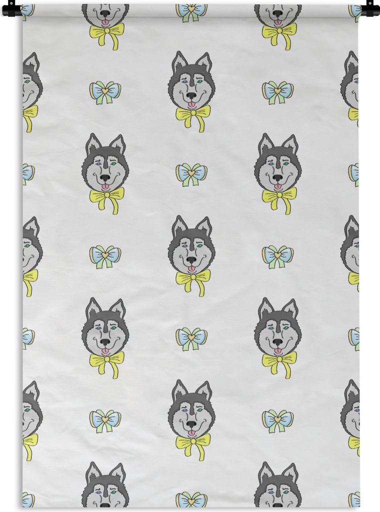 MuchoWow Wandteppich Wandbehang Husky - Hund - Winter - Design 90x135 cm Tapisserie Dekoration Wandtuch - Baumwolle - Wandskulptur