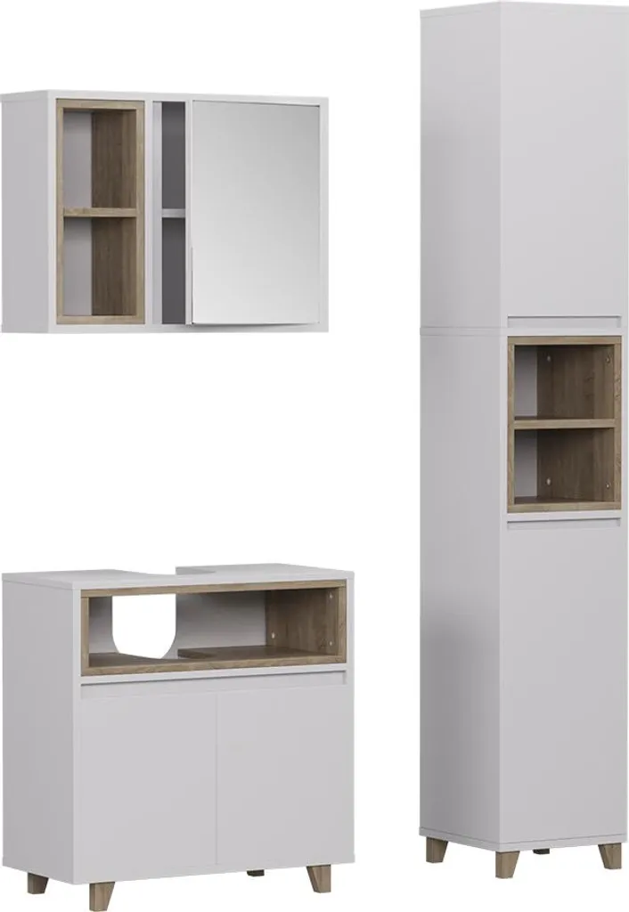 Vicco Elnor Ensemble Meubles de Salle de Bain 3 Pièces Blanc Chêne 57561