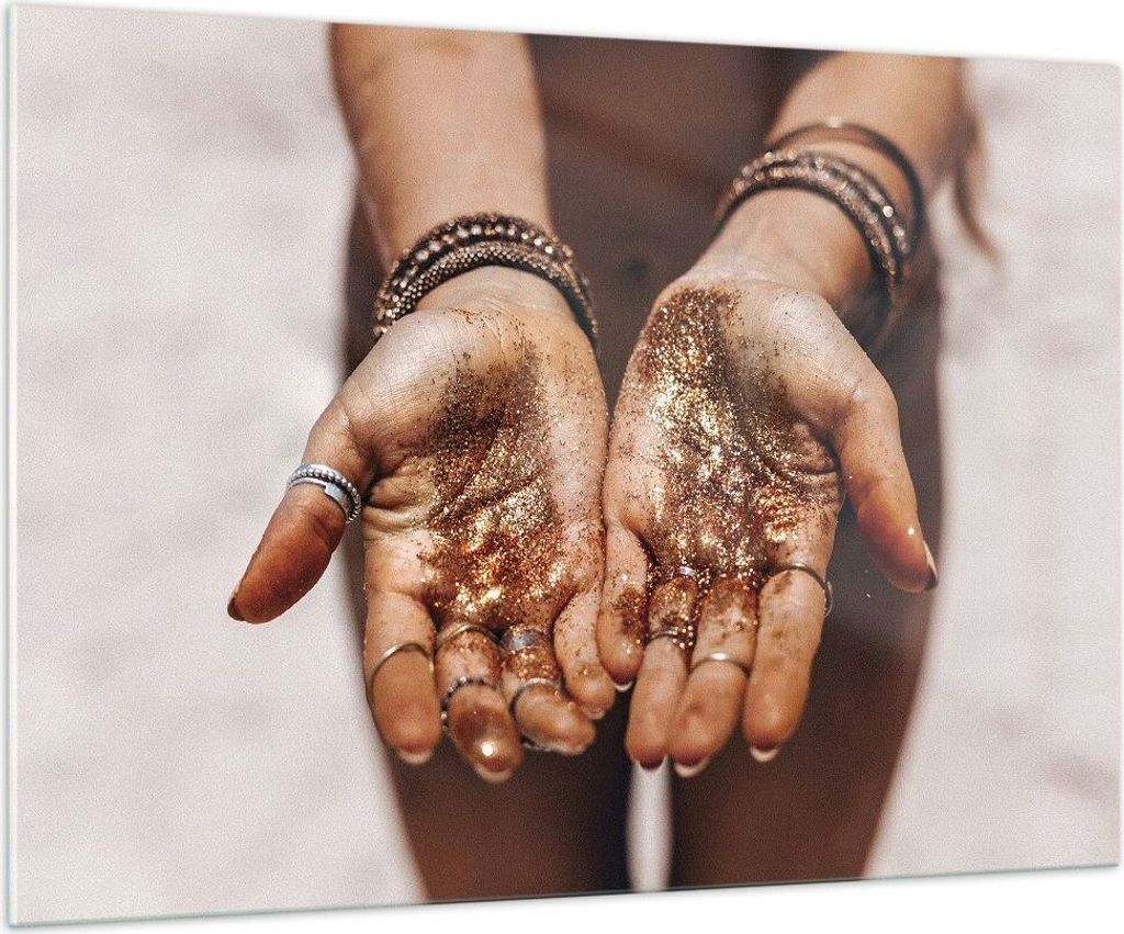 Bilder auf glas - Einteilig - Hände Strand Gold - 100x70cm - Glasbilder - Wandbilder - Bilder - zum Aufhängen bereit - Wanddekoration aus Glas - ...