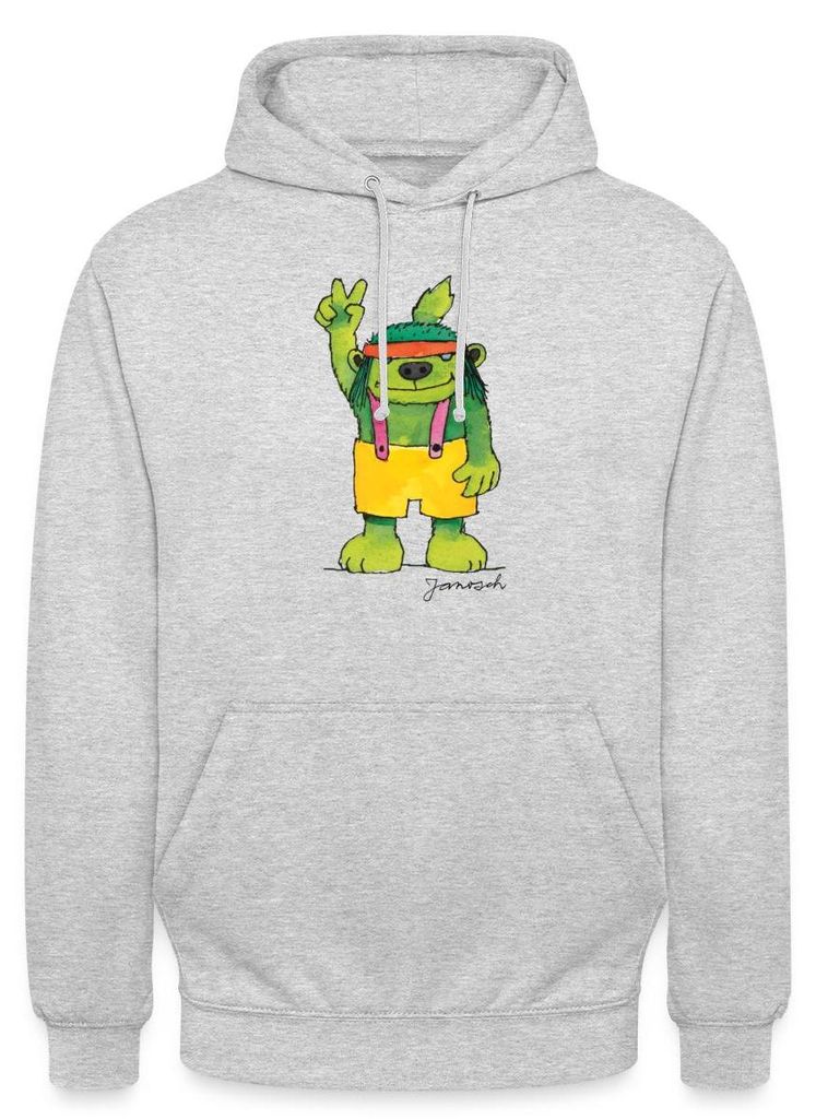 Spreadshirt Janosch Emil der Grünbar Peace Uni Hoodie, XL, Hellgrau meliert