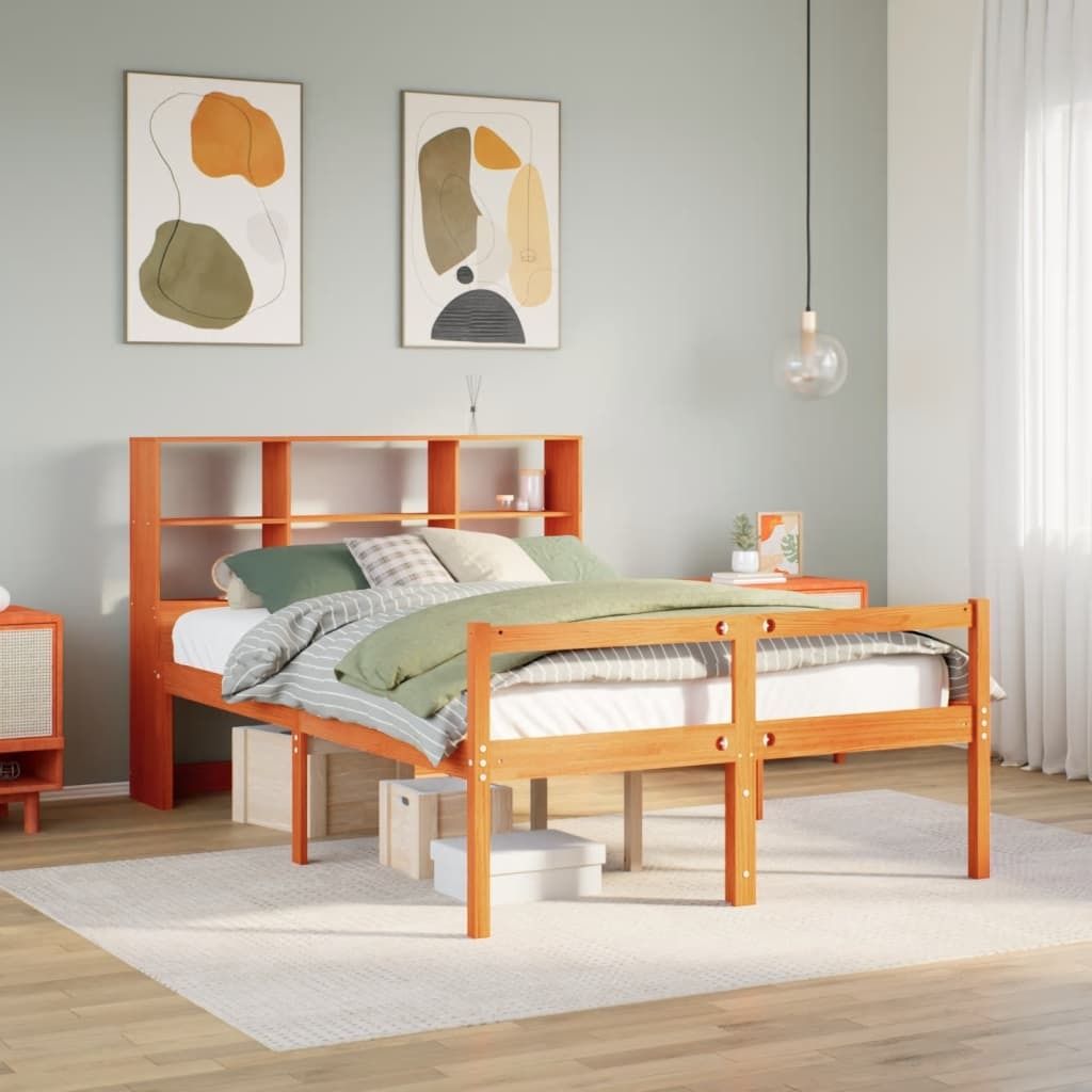 Möbel Massivholzbett mit Regal ohne Matratze Wachsbraun 120x190 cm - Bettrahmen 3322028