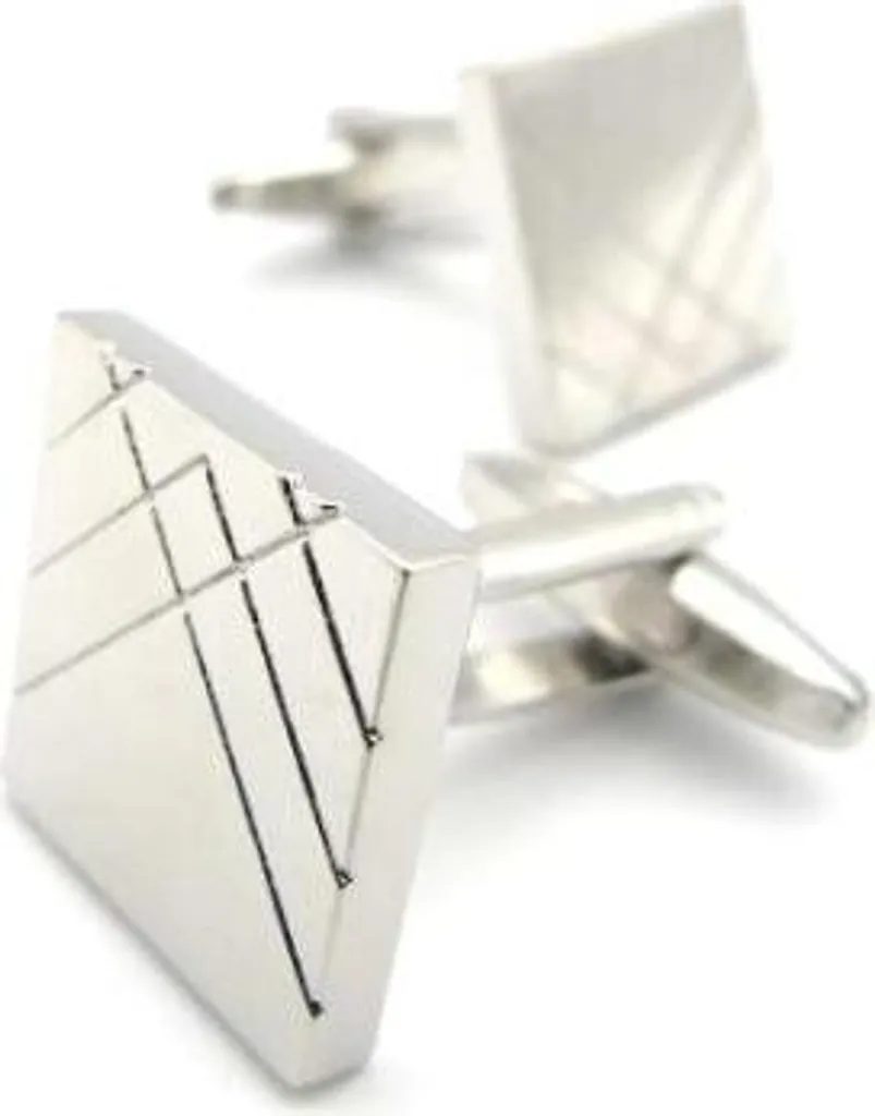 Boutons de manchette à rayures design en métal argenté pour homme