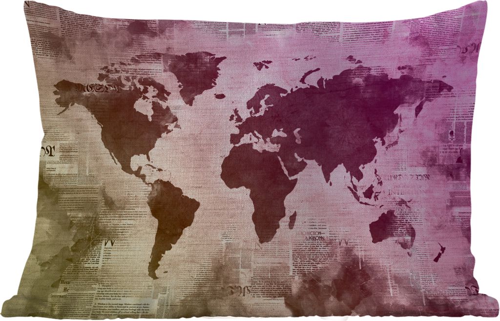 MuchoWow Outdoor Kissen - Weltkarte - Gelb - Lila - 50x30 cm - Wetterfest - Lounge Kissen - Sofa kissen - Wohnzimmer Dekoration