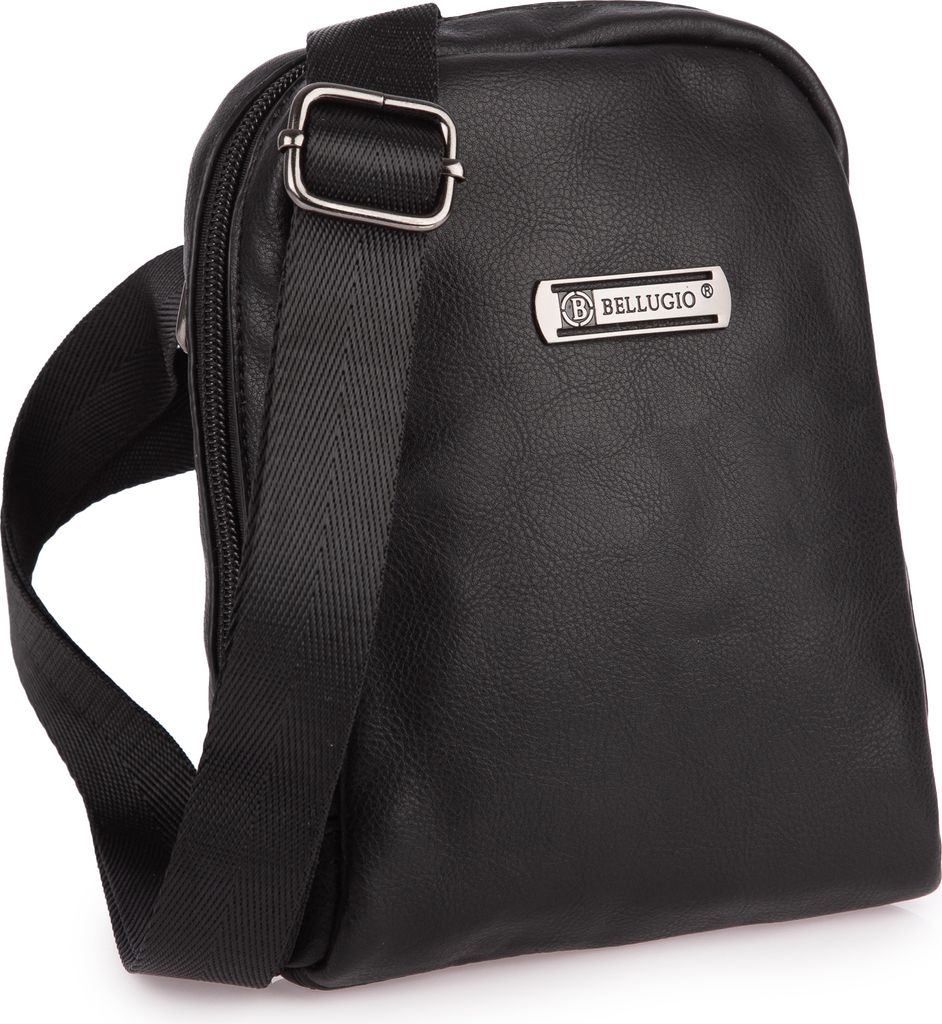 Bellugio Kleine Herren Umhängetasche Schultertasche aus Weichem Kunstleder schwarz