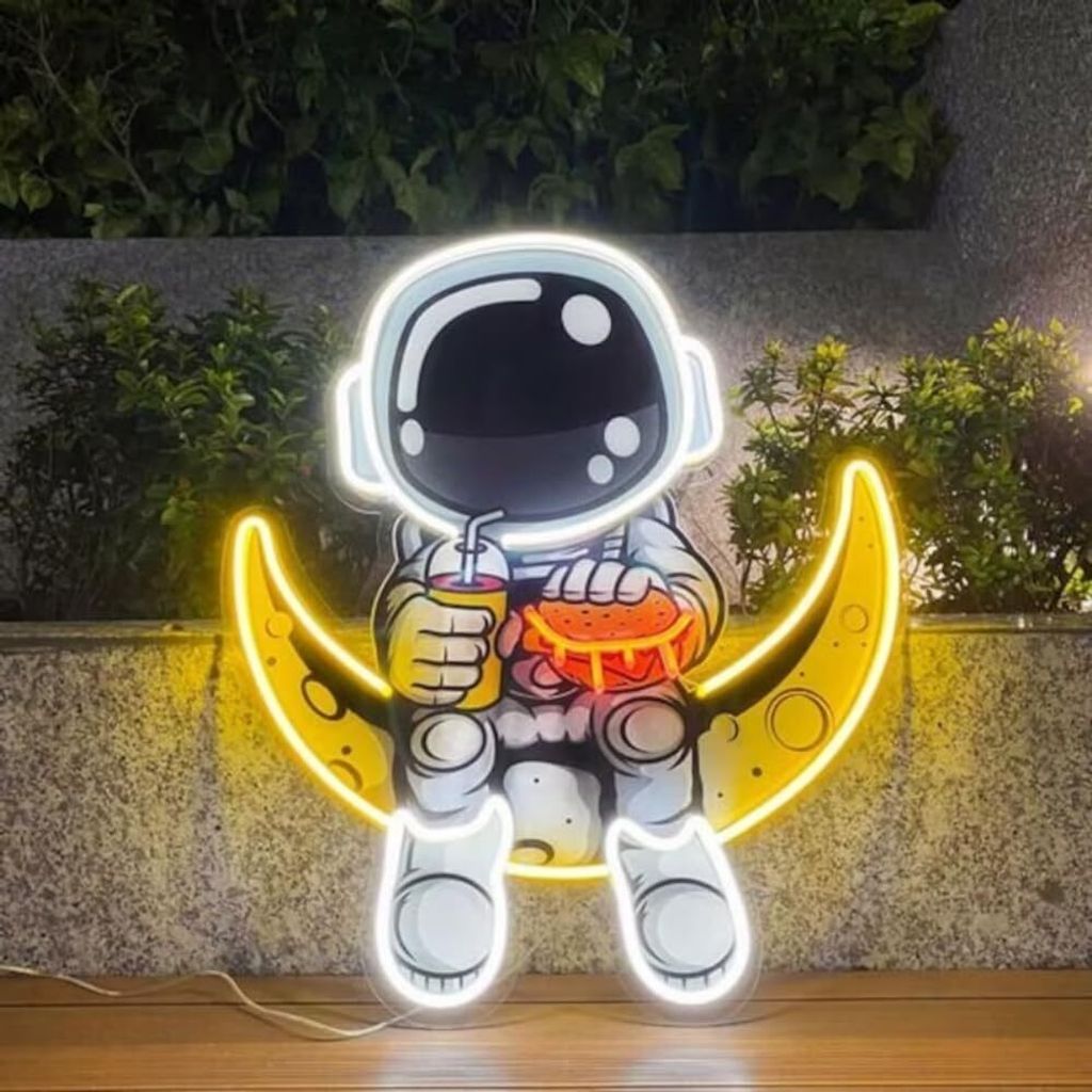 Astronaut Neon Schild für Wanddekoration Nachtlichter mit USB Betrieben LED Neonlicht Hamburger Leuchtreklame für Party Bar Gaming Kinder Schlafz...