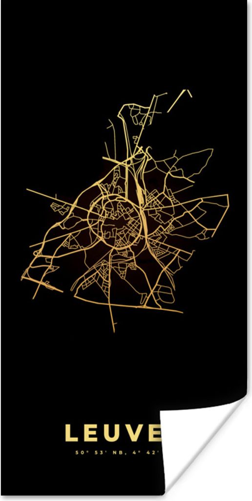 MuchoWow Poster Leuven - Belgien - Gold - Karte - Stadtplan 20x40 cm - Plakat - Foto