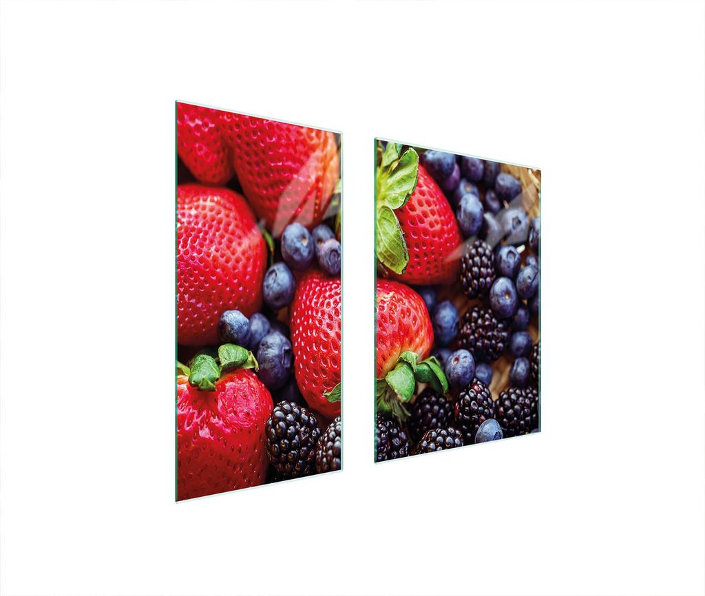 Herdabdeckplatten 2 teilig 75x52 Glaskeramikkochfeld Abdeckung Glas Schneidebrett Erdbeeren Rot