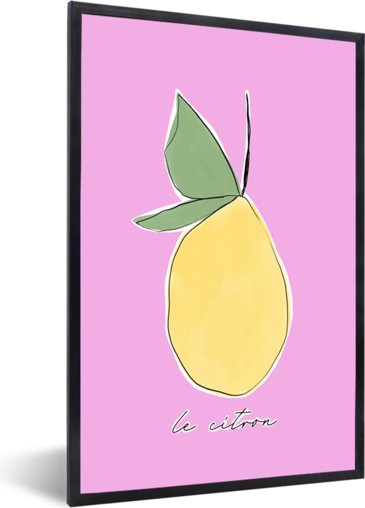 MuchoWow Gerahmtes Poster Zitrone - Frucht - Pastell 20x30 cm - Poster mit Schwarzem Bilderrahmen Wandposter Rahmen Foto Bilder - Drucken - Bilde...