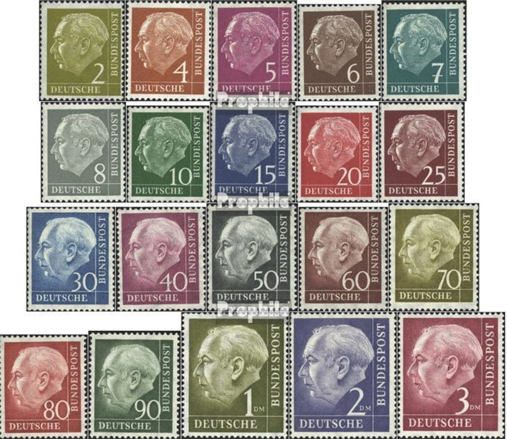 Briefmarken BRD (BR.Deutschland) 1954 Mi 177x-196x (kompl.Ausg.) gestempelt Bundespräsident Heuss (I)