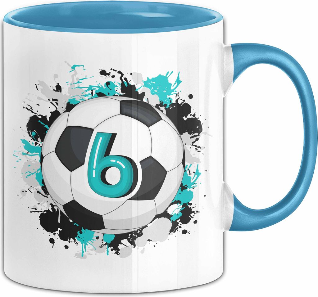 6. Geburtstag Geschenk Tasse Becher Jungs Fußball Geburtstagsgeschenk (Blau)