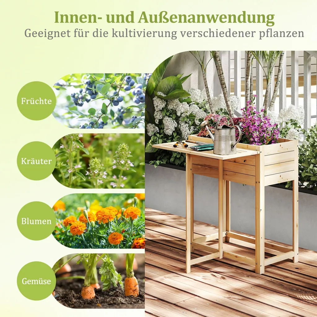 COSTWAY Bac à Fleurs Surélevé en Sapin avec Tablette Rabattable 63cm - 7