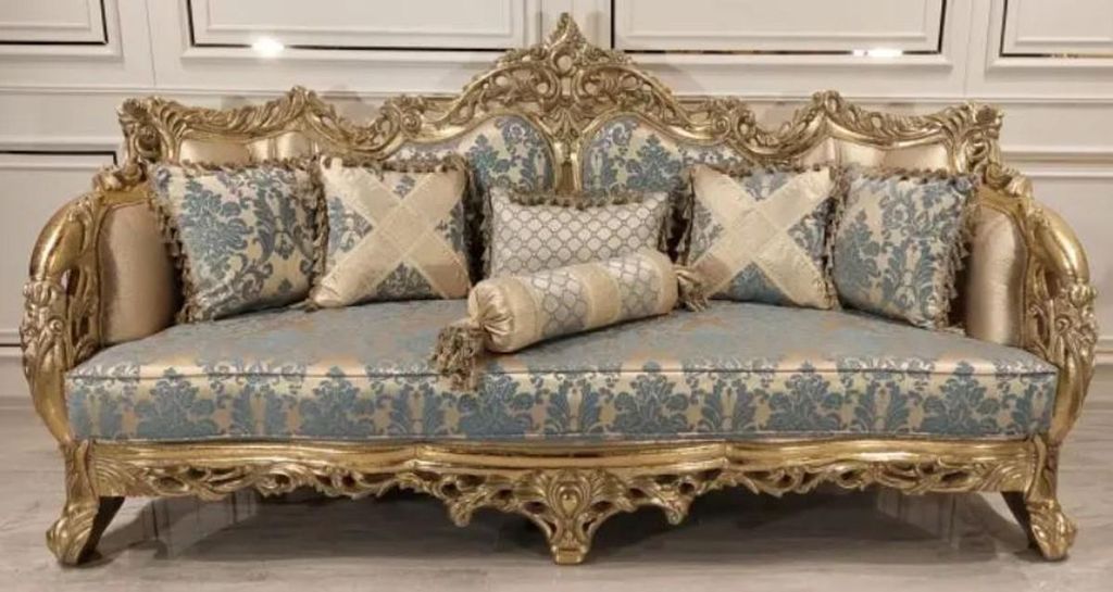 Casa Padrino Luxus Barock Sofa mit elegantem Muster Türkis / Rosa / Gold - Handgefertigtes Wohnzimmer Sofa im Barockstil - Barock Wohnzimmer Möbe...