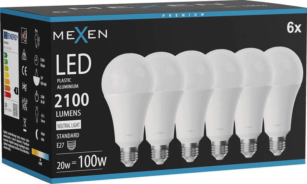 Mexen Nova 6x LED-Glühbirne E27, A70, 20W, Neutral - 4000K, Produktbild 