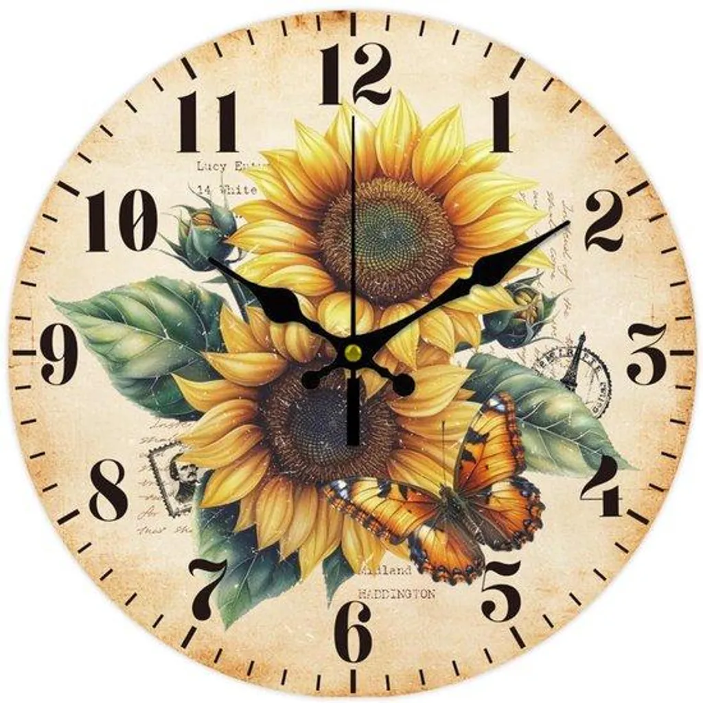 Horloge tournesol vintage 12 pouces design discret et silencieux à pile