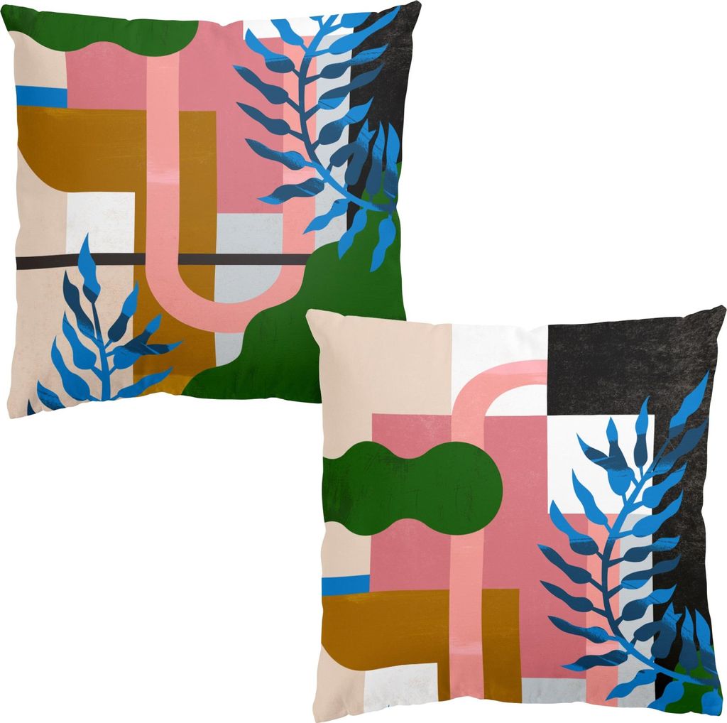 Dekokissen 2-teilig Muster draußen / Outdoor Zierkissen waschbar Geometrisch bunt Abstrakt Sofakissen ohne Füllung