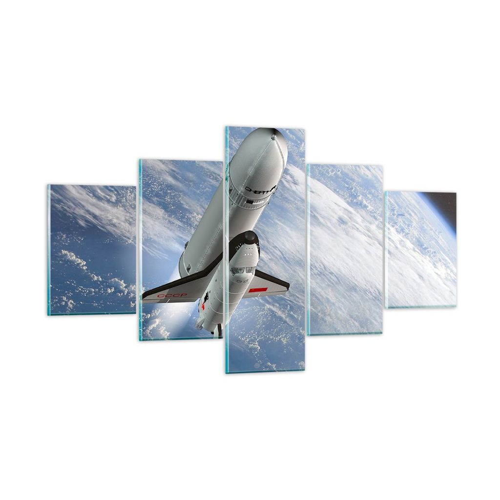Bilder auf glas - Himmel Rakete Kosmos Planet - 125x70cm - Glasbilder - Wandbilder - Kunstdruck - zum Aufhängen bereit - Wanddekoration aus Glas -...