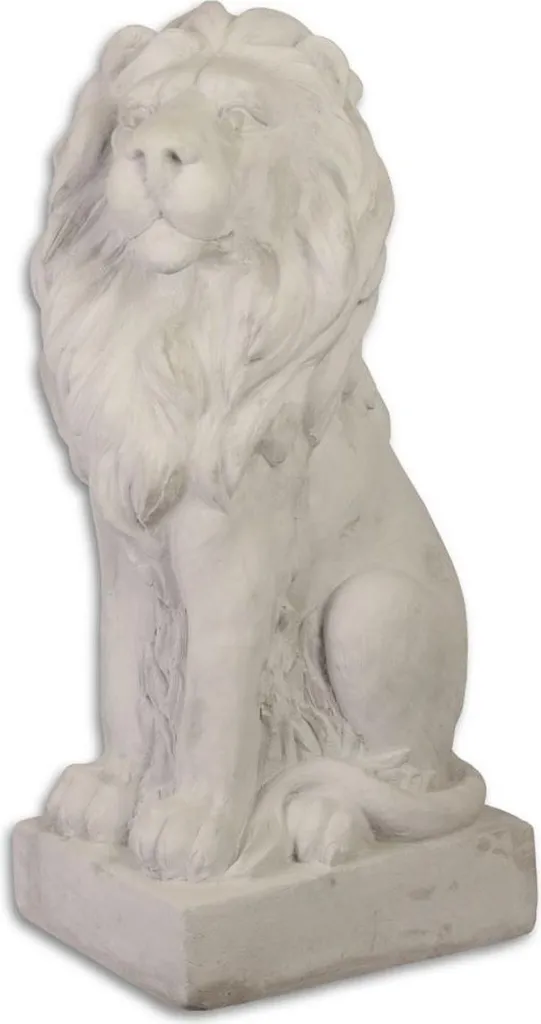 Statue Lion Blanc Gris 75cm en Pierre Reconstituée pour Déco de Luxe