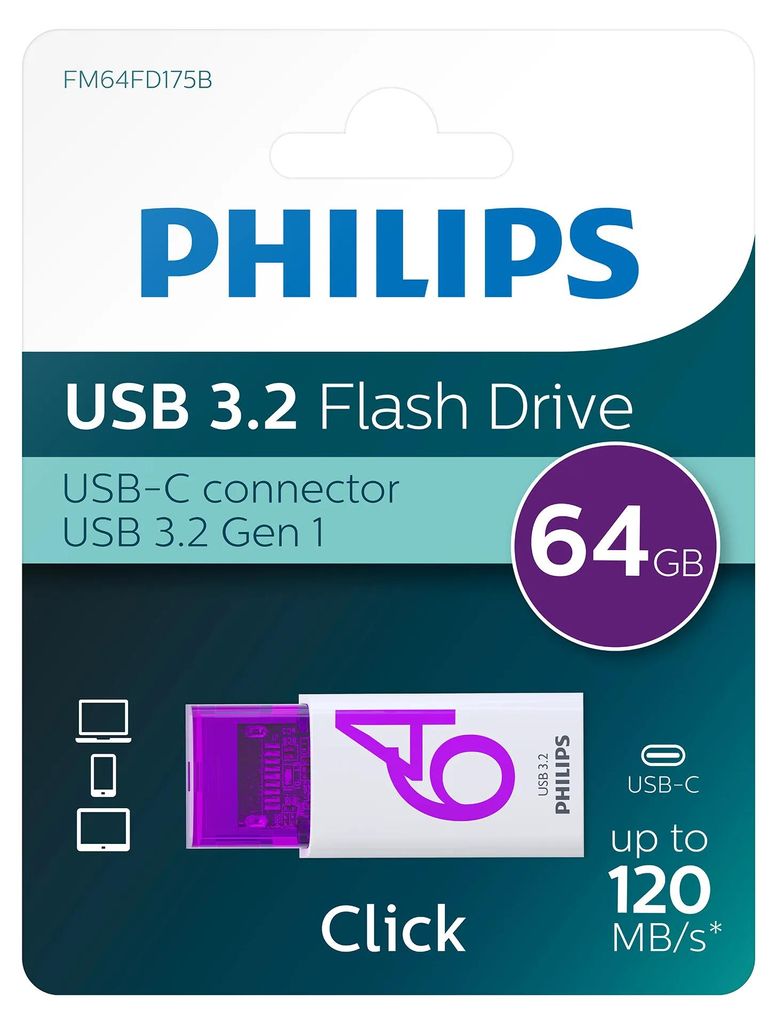 Philips USB 3.2 64GB Click Series Gen 1 USB-C Image du produit 